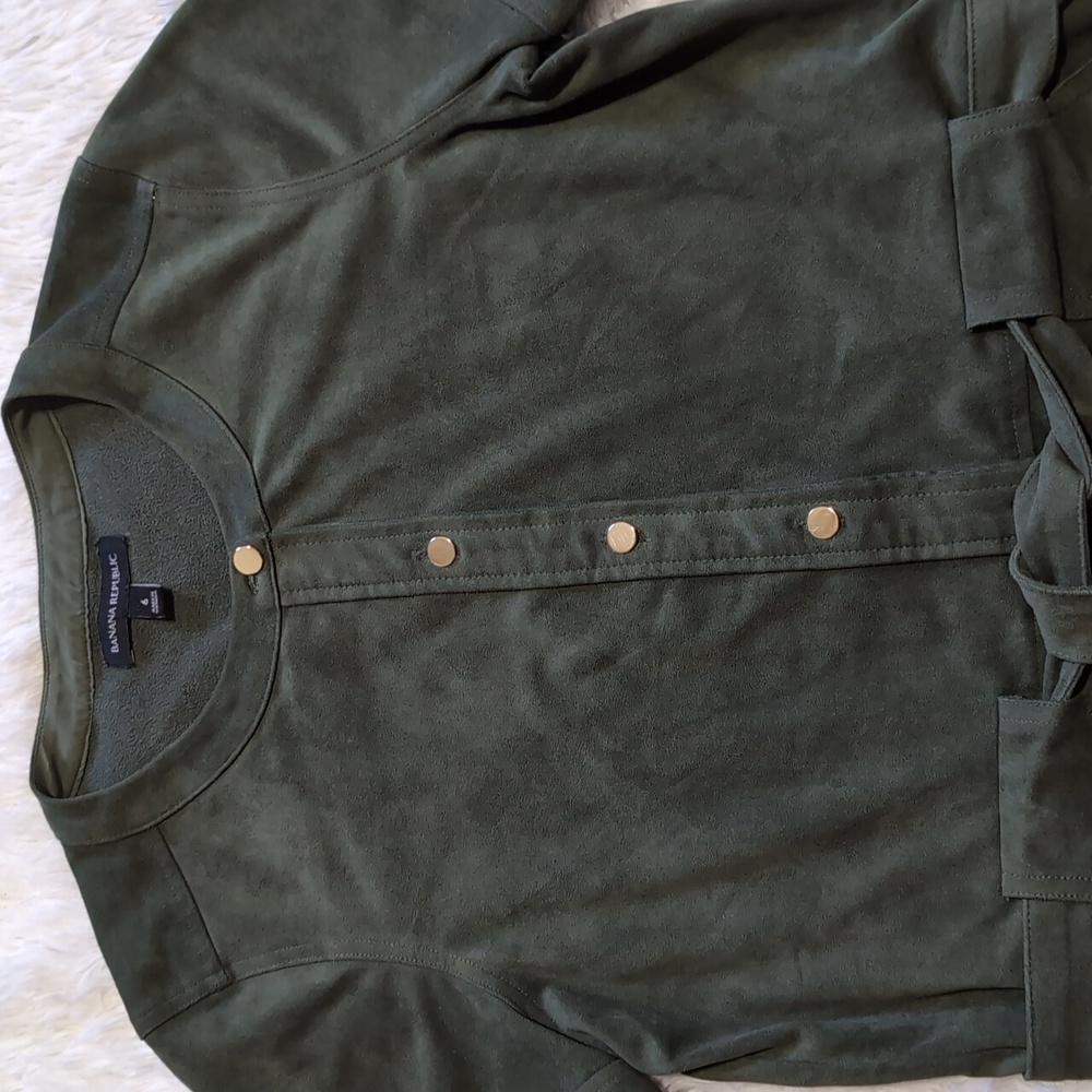 Banana Republic Sage Green Faux Suede Button Down Utility Shirtdress 6 - Picture 4 of 12